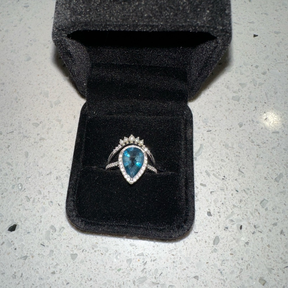 3.6 carat Blue Topaz engagement ring